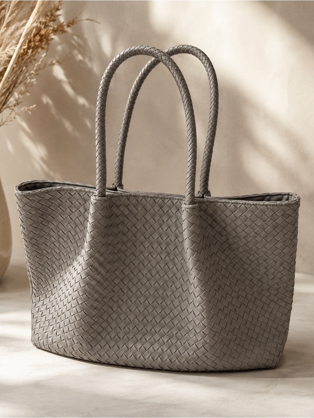 Woven Tote Bag in Taupe Gray - Elegant Everyday Carry